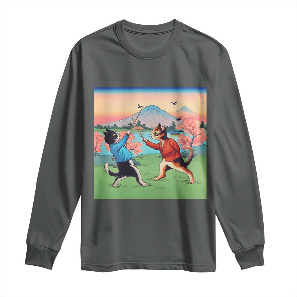 Funny Kendo Cat Long Sleeve Shirt Samurai Martial Arts TS14 Dark Heather Print Your Wear