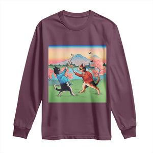 Funny Kendo Cat Long Sleeve Shirt Samurai Martial Arts TS14 Maroon Print Your Wear