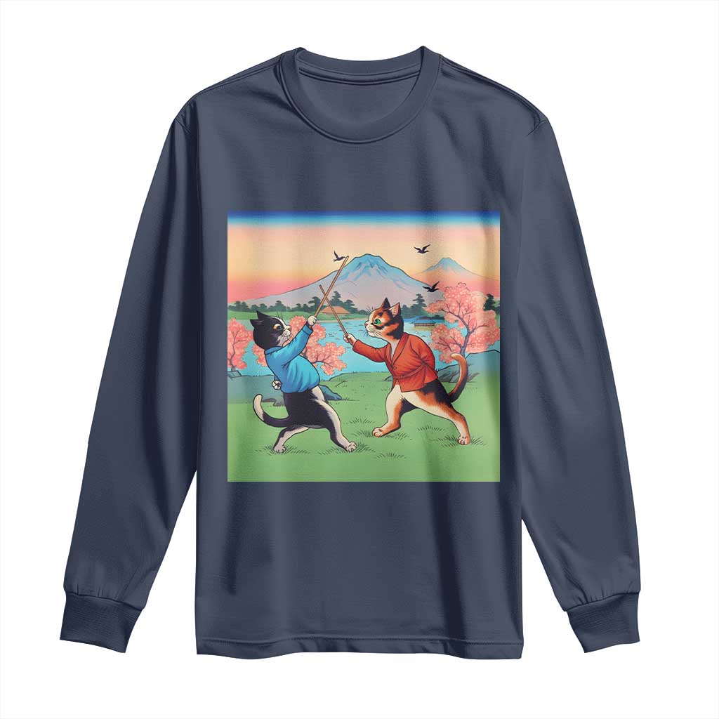 Funny Kendo Cat Long Sleeve Shirt Samurai Martial Arts TS14 Navy Print Your Wear