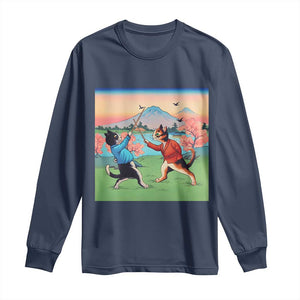 Funny Kendo Cat Long Sleeve Shirt Samurai Martial Arts TS14 Navy Print Your Wear
