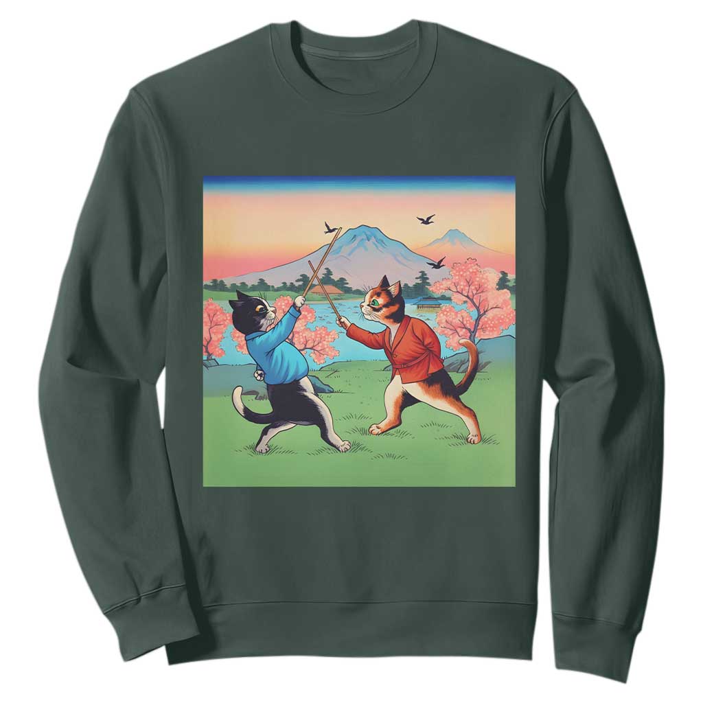 Funny Kendo Cat Sweatshirt Samurai Martial Arts TS14 Dark Forest Green Print Your Wear