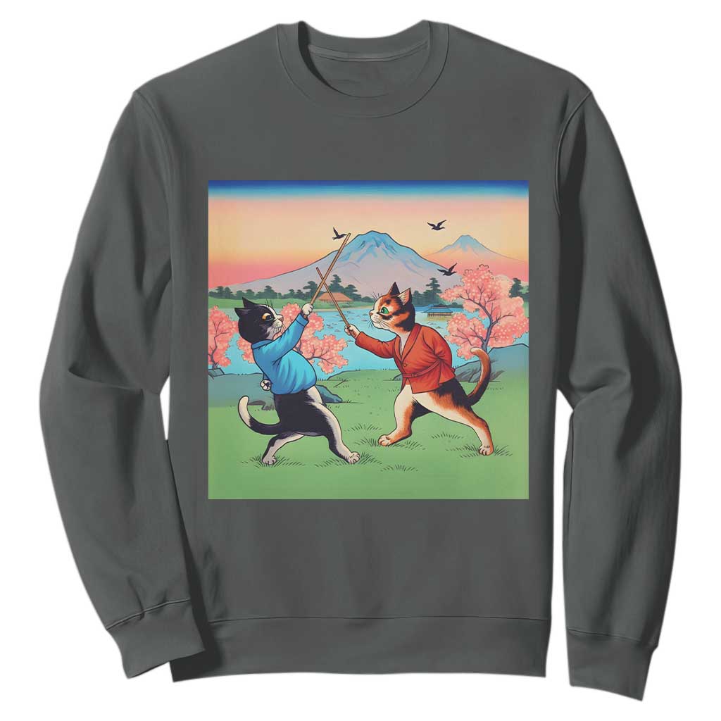 Funny Kendo Cat Sweatshirt Samurai Martial Arts TS14 Dark Heather Print Your Wear