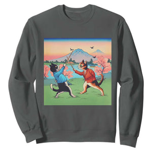 Funny Kendo Cat Sweatshirt Samurai Martial Arts TS14 Dark Heather Print Your Wear