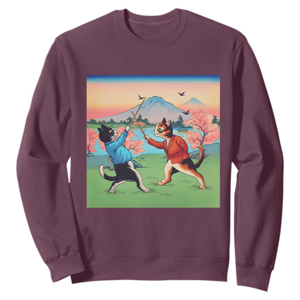 Funny Kendo Cat Sweatshirt Samurai Martial Arts TS14 Maroon Print Your Wear