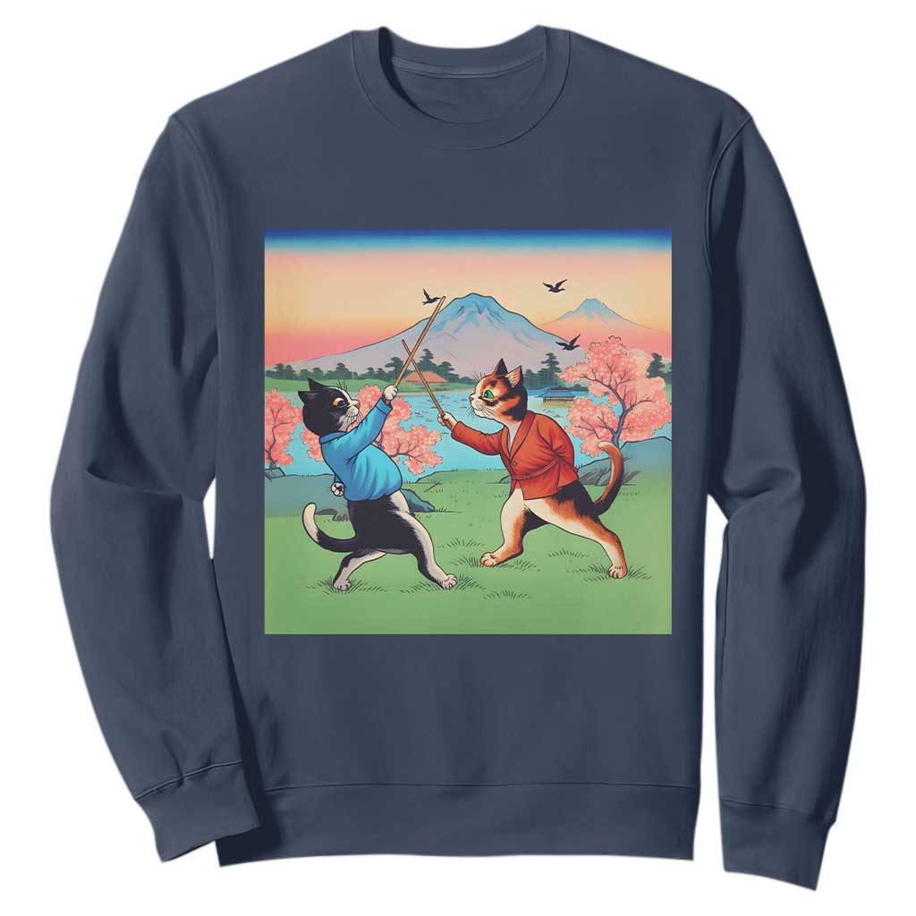 Funny Kendo Cat Sweatshirt Samurai Martial Arts TS14 Navy Print Your Wear