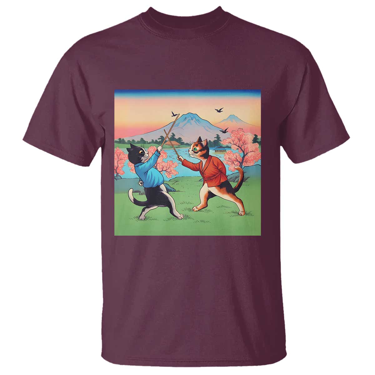 Funny Kendo Cat T Shirt Samurai Martial Arts TS14 Maroon Print Your Wear