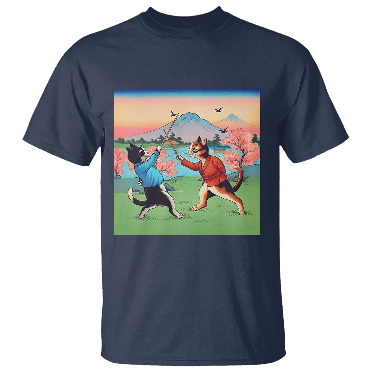 Funny Kendo Cat T Shirt Samurai Martial Arts TS14 Navy Print Your Wear