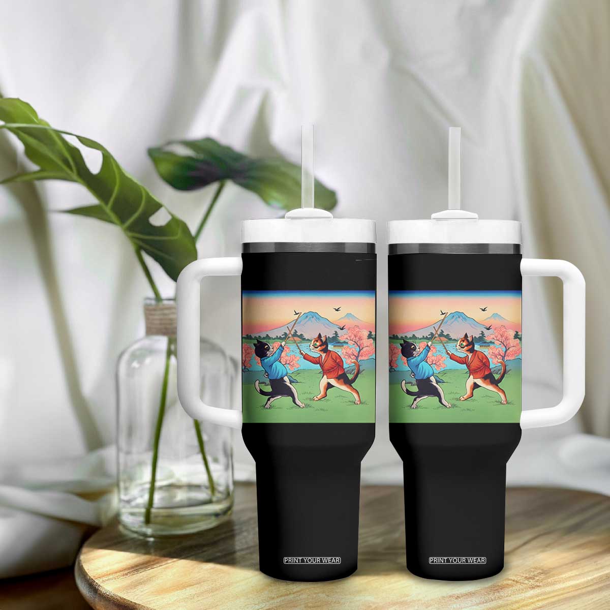 Funny Kendo Cat Tumbler With Handle Samurai Martial Arts TS14 Print Your Wear