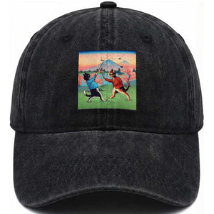 Funny Kendo Cat Washed Cotton Baseball Cap Samurai Martial Arts TS14 Washed Cap Universal Fit Black Print Your Wear