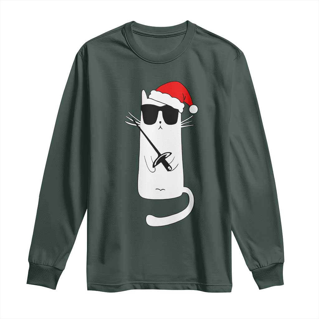 Funny Cat Fencing Christmas Long Sleeve Shirt Cute Kitty Lover TS14 Dark Forest Green Print Your Wear