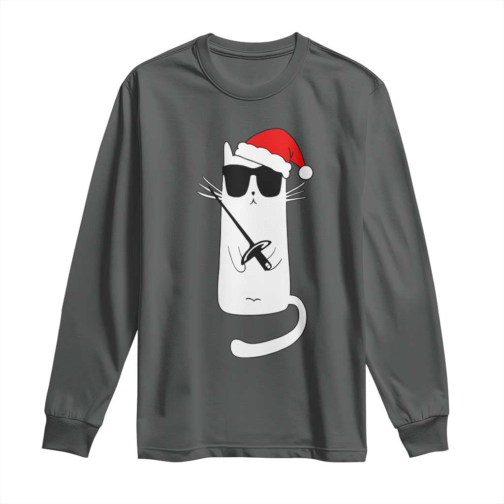 Funny Cat Fencing Christmas Long Sleeve Shirt Cute Kitty Lover TS14 Dark Heather Print Your Wear