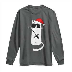 Funny Cat Fencing Christmas Long Sleeve Shirt Cute Kitty Lover TS14 Dark Heather Print Your Wear