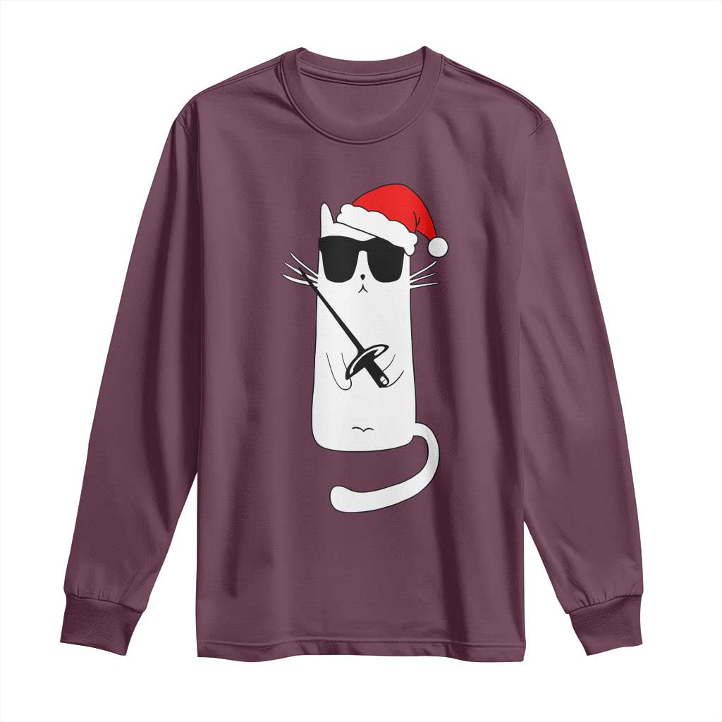 Funny Cat Fencing Christmas Long Sleeve Shirt Cute Kitty Lover TS14 Maroon Print Your Wear