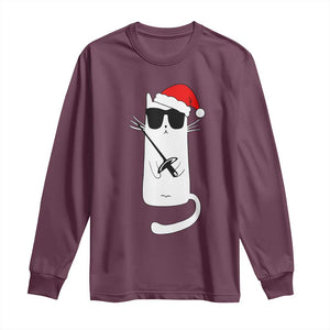 Funny Cat Fencing Christmas Long Sleeve Shirt Cute Kitty Lover TS14 Maroon Print Your Wear