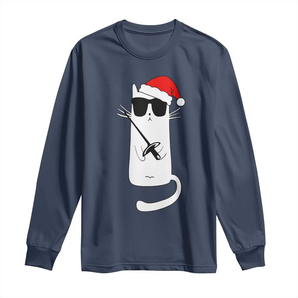 Funny Cat Fencing Christmas Long Sleeve Shirt Cute Kitty Lover TS14 Navy Print Your Wear