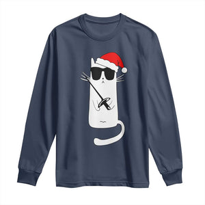 Funny Cat Fencing Christmas Long Sleeve Shirt Cute Kitty Lover TS14 Navy Print Your Wear