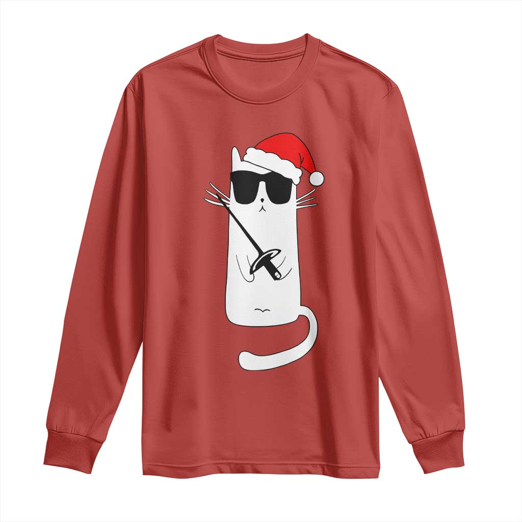 Funny Cat Fencing Christmas Long Sleeve Shirt Cute Kitty Lover TS14 Red Print Your Wear