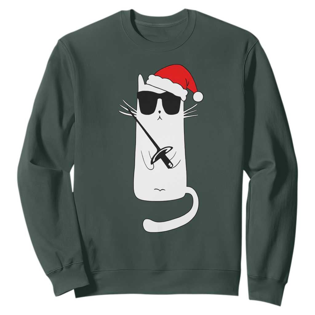 Funny Cat Fencing Christmas Sweatshirt Cute Kitty Lover TS14 Dark Forest Green Print Your Wear
