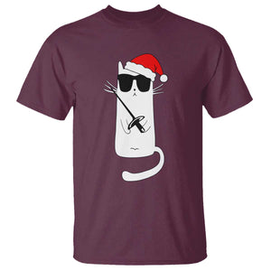 Funny Cat Fencing Christmas T Shirt Cute Kitty Lover TS14 Maroon Print Your Wear