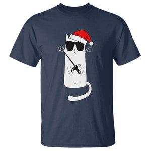 Funny Cat Fencing Christmas T Shirt Cute Kitty Lover TS14 Navy Print Your Wear