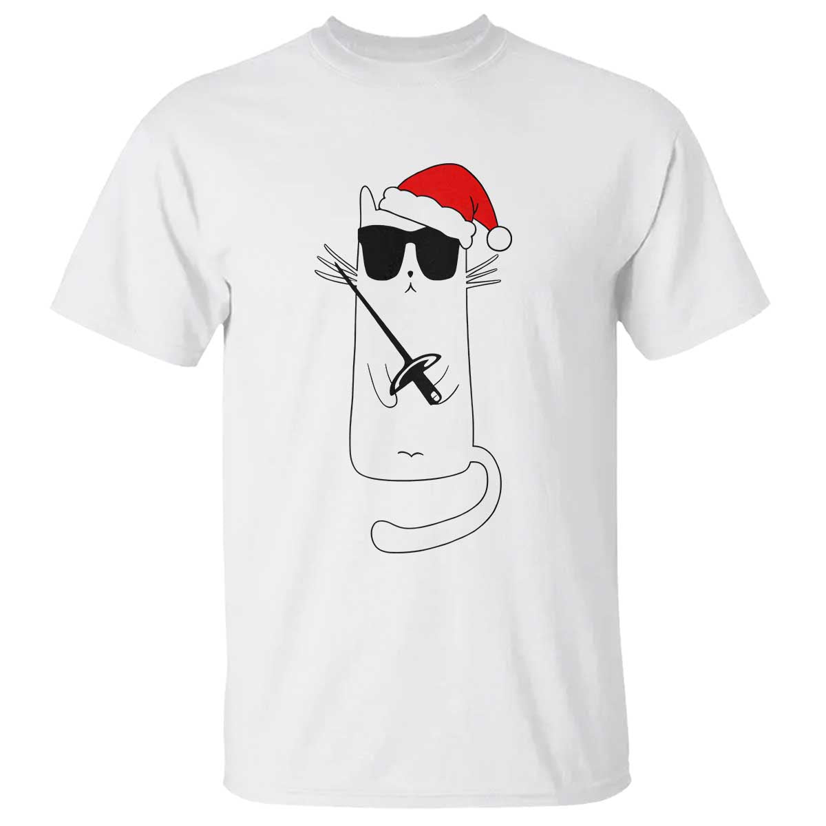 Funny Cat Fencing Christmas T Shirt Cute Kitty Lover TS14 White Print Your Wear