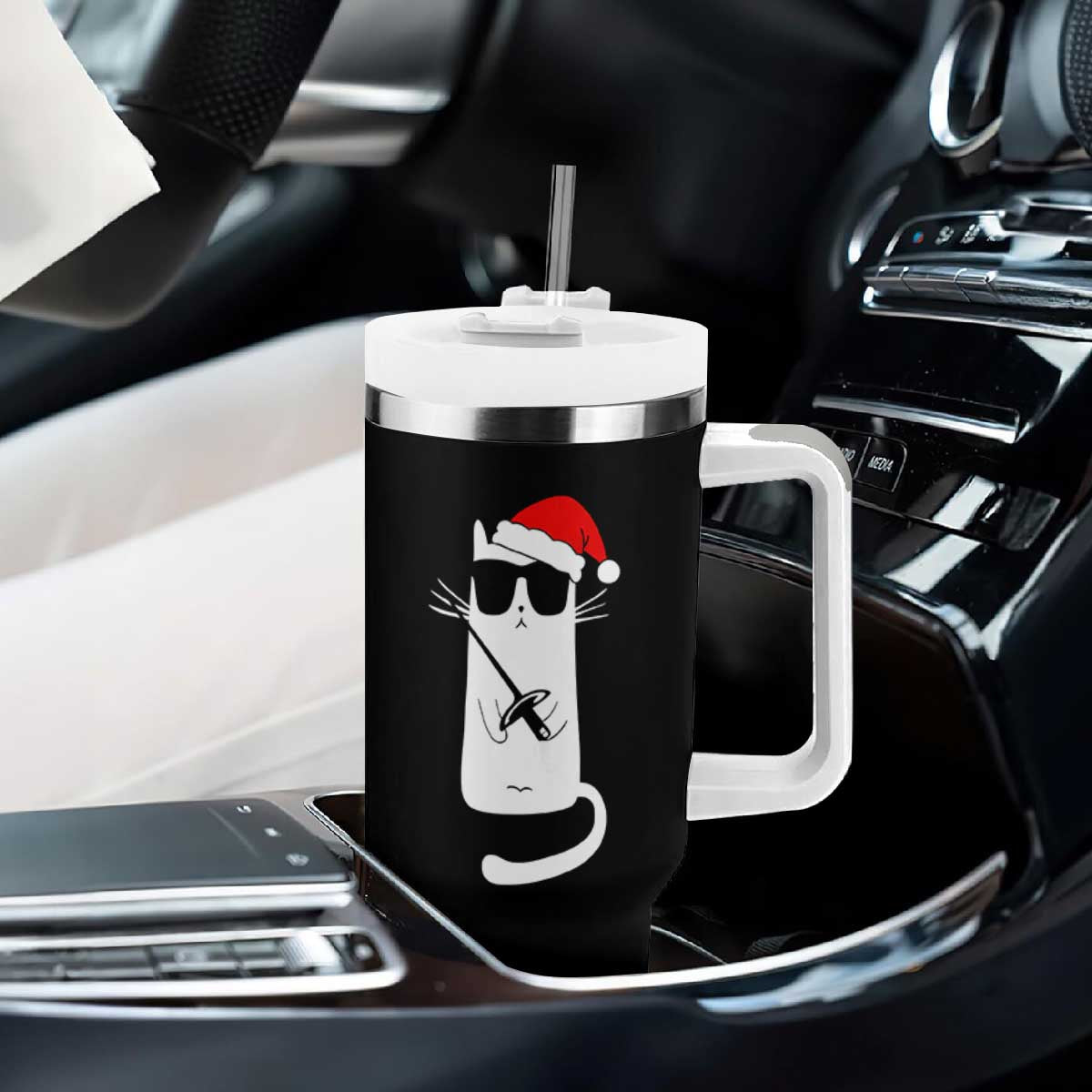 Funny Cat Fencing Christmas Tumbler With Handle Cute Kitty Lover TS14 Print Your Wear