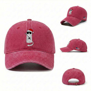 Funny Cat Fencing Christmas Washed Cotton Baseball Cap Cute Kitty Lover TS14 Washed Cap Universal Fit Red Print Your Wear