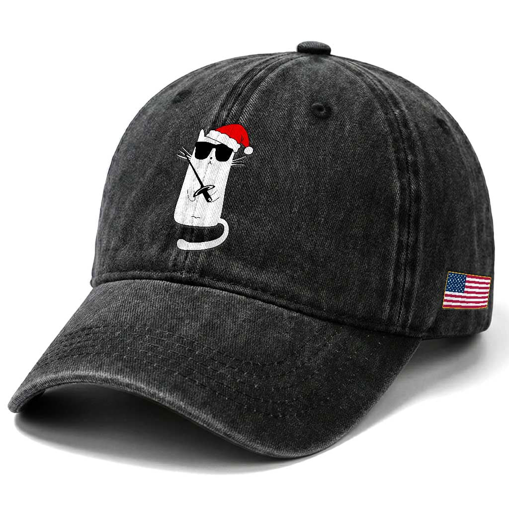 Funny Cat Fencing Christmas Washed Cotton Baseball Cap Cute Kitty Lover TS14 Print Your Wear