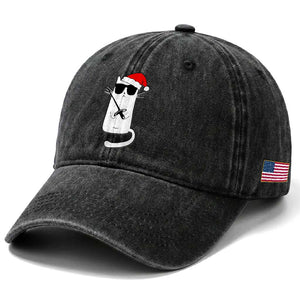 Funny Cat Fencing Christmas Washed Cotton Baseball Cap Cute Kitty Lover TS14 Print Your Wear