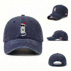 Funny Cat Fencing Christmas Washed Cotton Baseball Cap Cute Kitty Lover TS14 Washed Cap Universal Fit Navy Print Your Wear