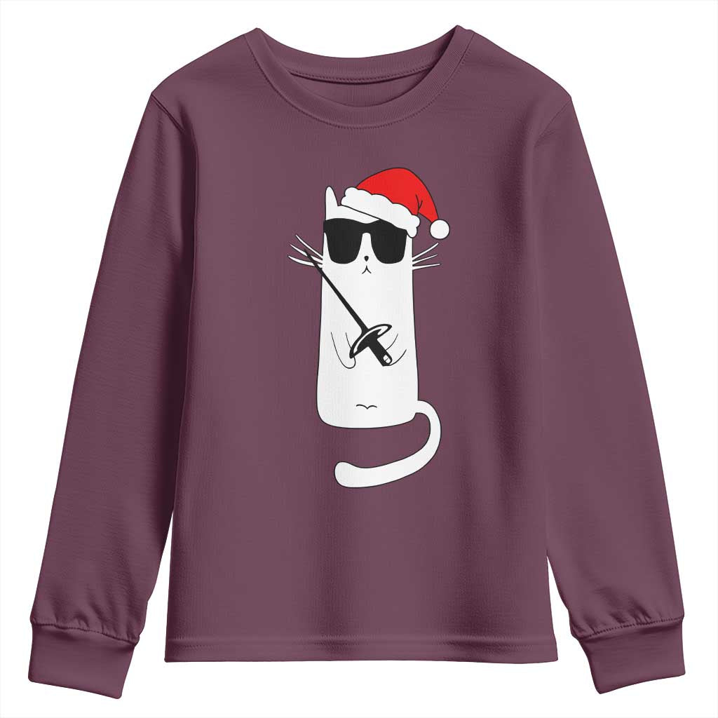 Funny Cat Fencing Christmas Youth Sweatshirt Cute Kitty Lover TS14 Maroon Print Your Wear