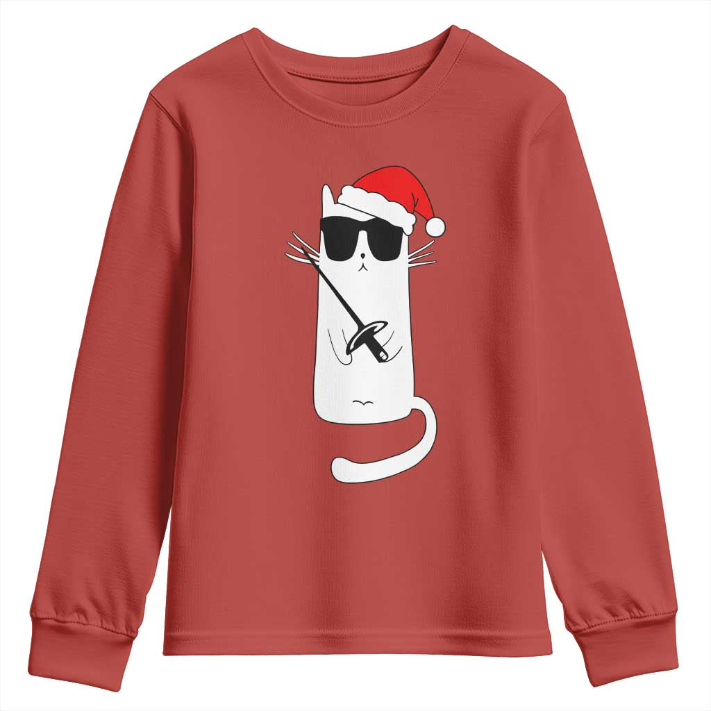 Funny Cat Fencing Christmas Youth Sweatshirt Cute Kitty Lover TS14 Red Print Your Wear