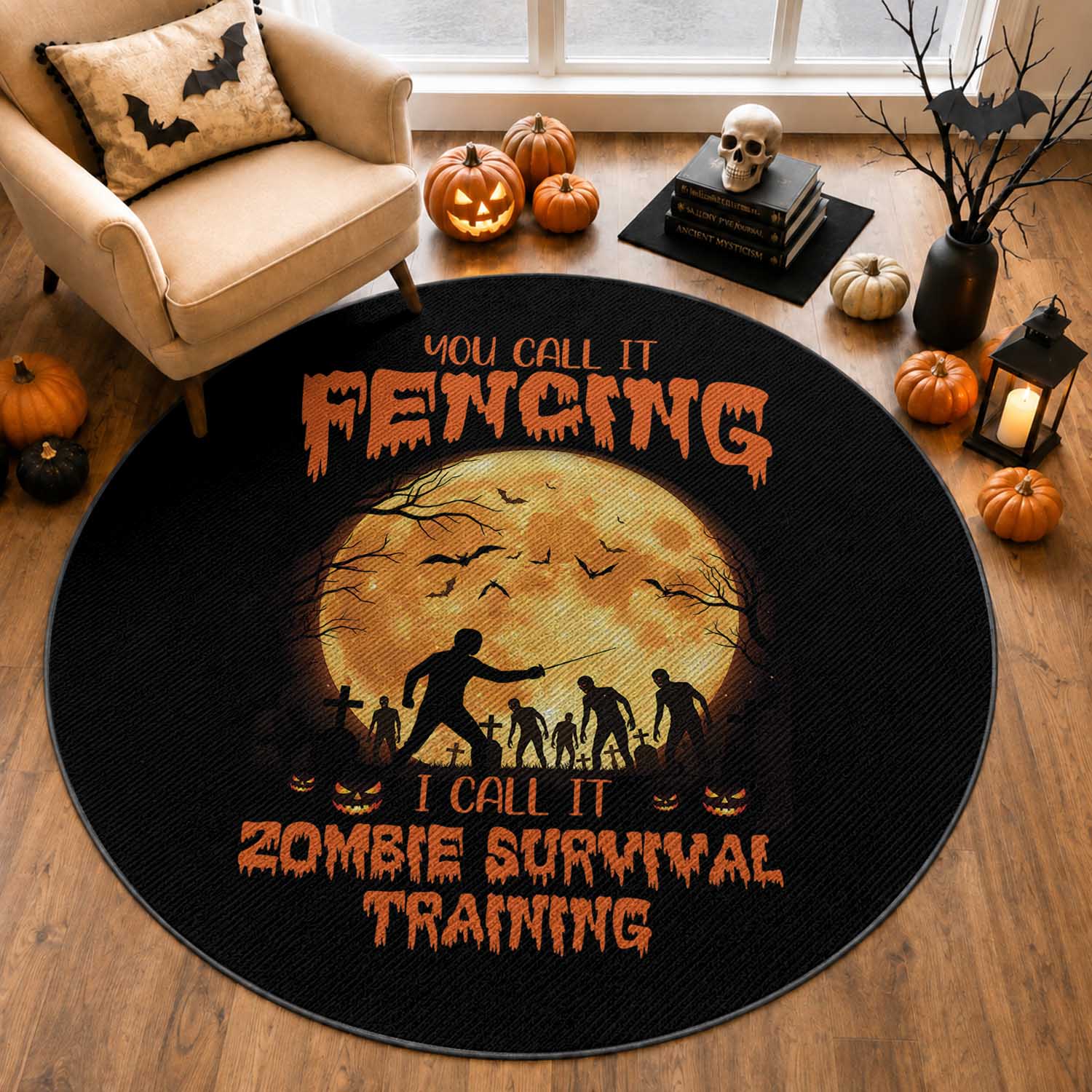 Funny Fencing Halloween Round Rug You Call It Fencing Zombie Survival