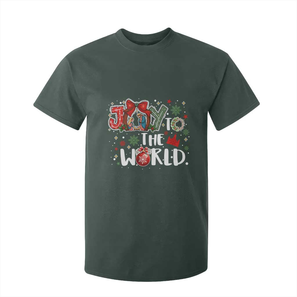 Nativity Scene Christmas T Shirt For Kid Joy To The World TS14 Dark Forest Green Print Your Wear