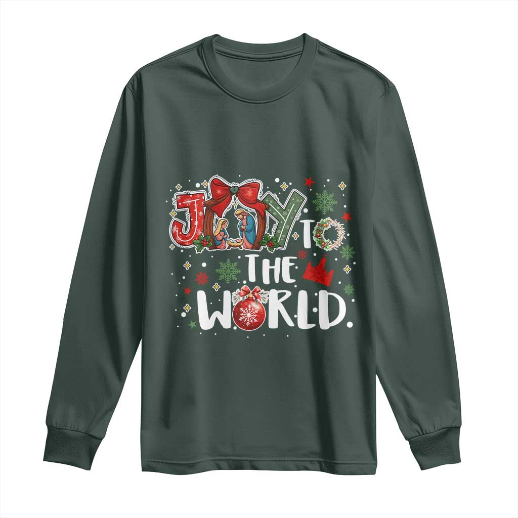 Nativity Scene Christmas Long Sleeve Shirt Joy To The World TS14 Dark Forest Green Print Your Wear