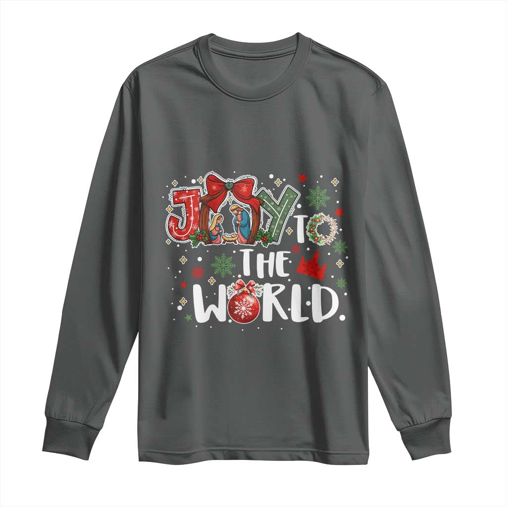 Nativity Scene Christmas Long Sleeve Shirt Joy To The World TS14 Dark Heather Print Your Wear
