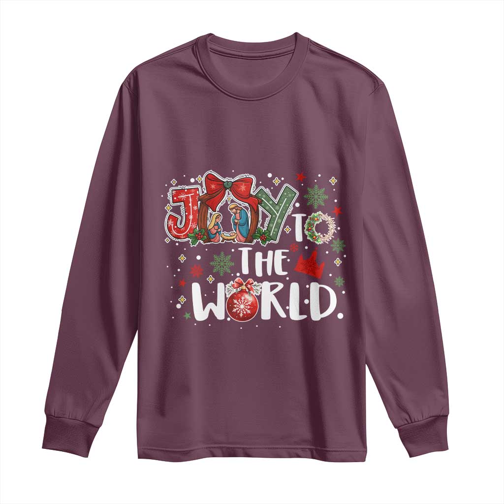 Nativity Scene Christmas Long Sleeve Shirt Joy To The World TS14 Maroon Print Your Wear