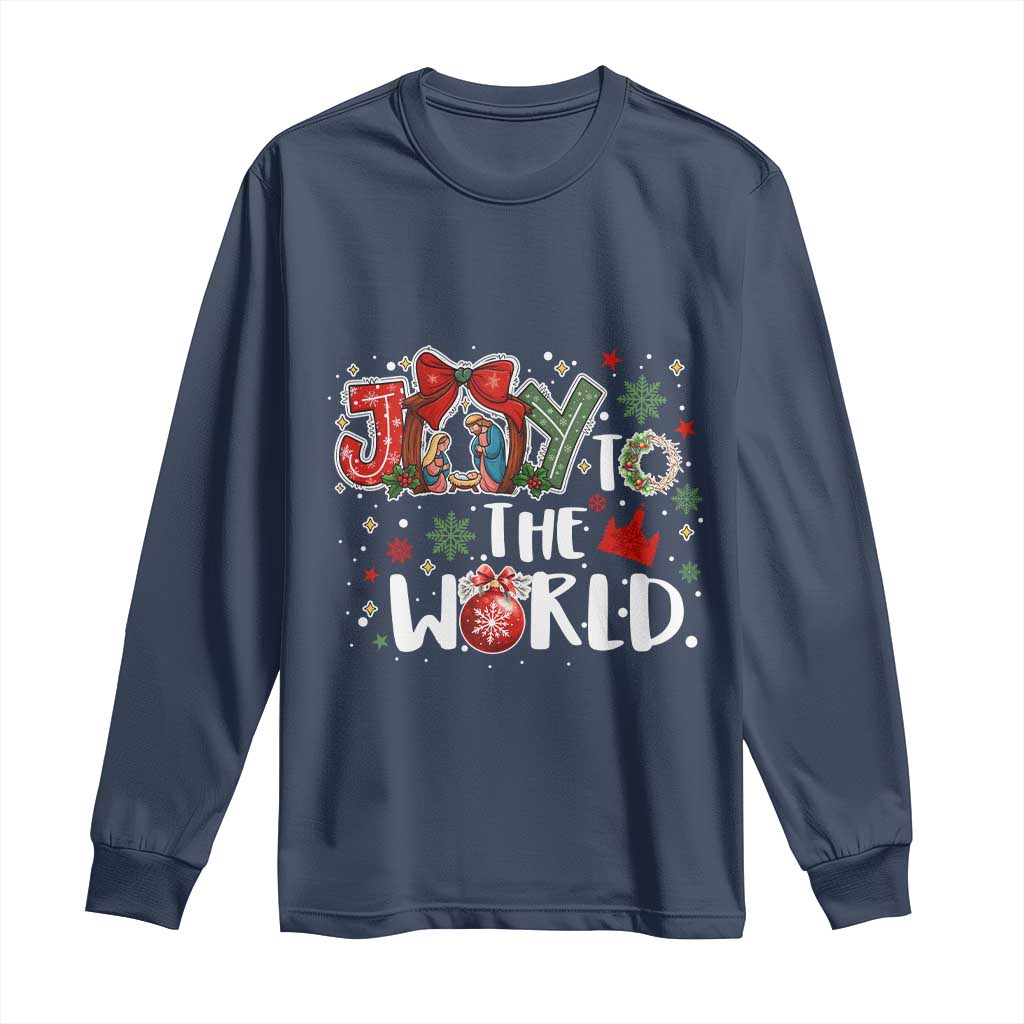 Nativity Scene Christmas Long Sleeve Shirt Joy To The World TS14 Navy Print Your Wear