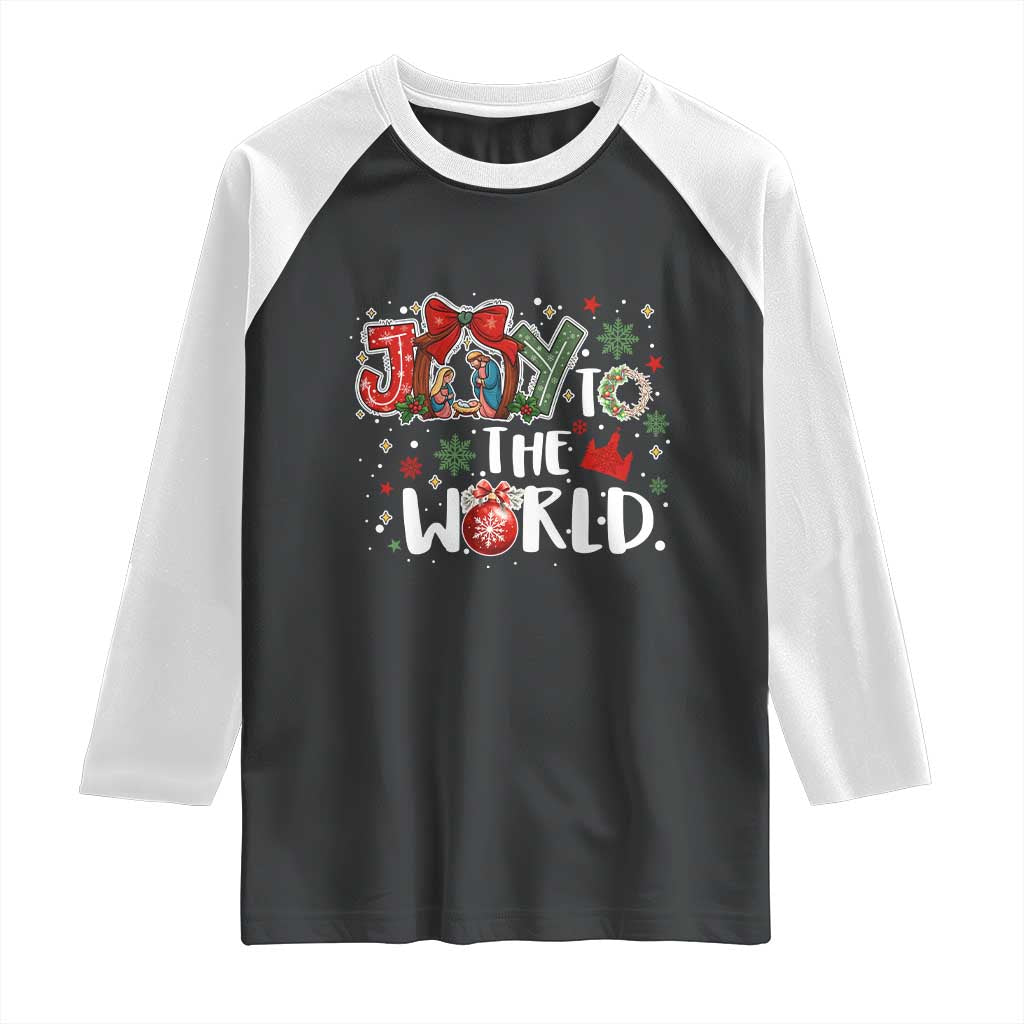 Nativity Scene Christmas Raglan Shirt Joy To The World TS14 Black White Print Your Wear