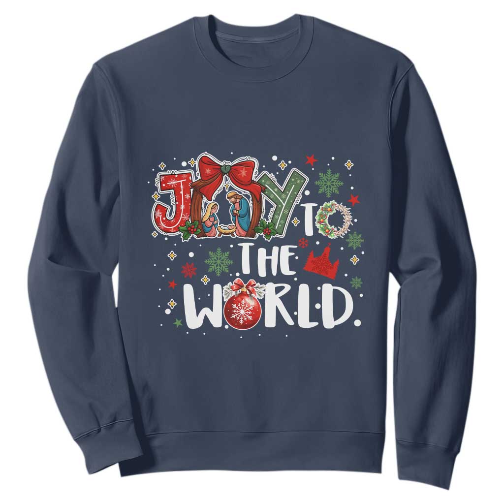 Nativity Scene Christmas Sweatshirt Joy To The World TS14 Navy Print Your Wear