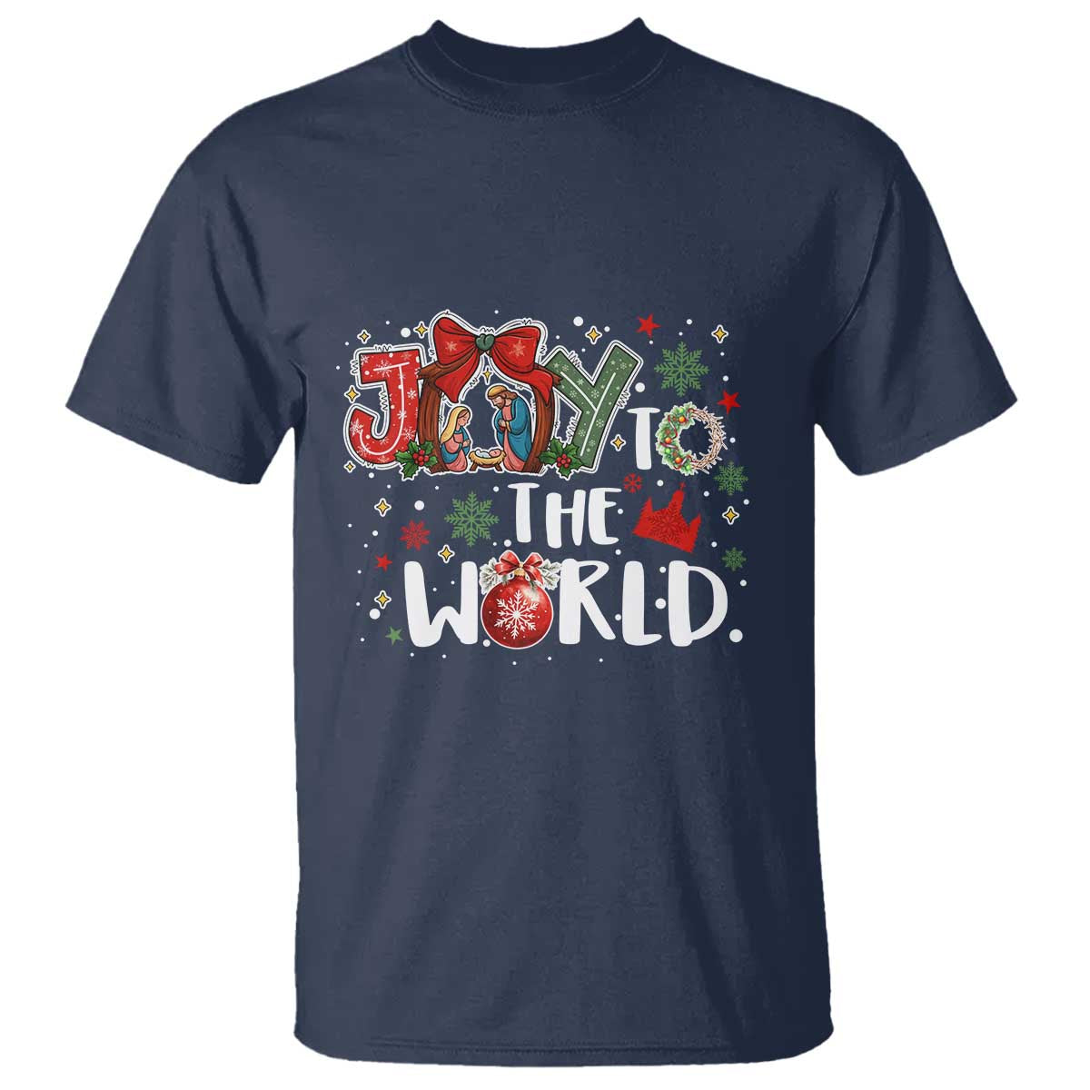 Nativity Scene Christmas T Shirt Joy To The World TS14 Navy Print Your Wear