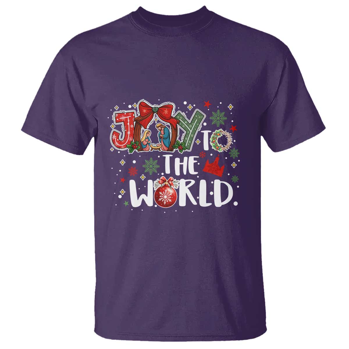 Nativity Scene Christmas T Shirt Joy To The World TS14 Purple Print Your Wear