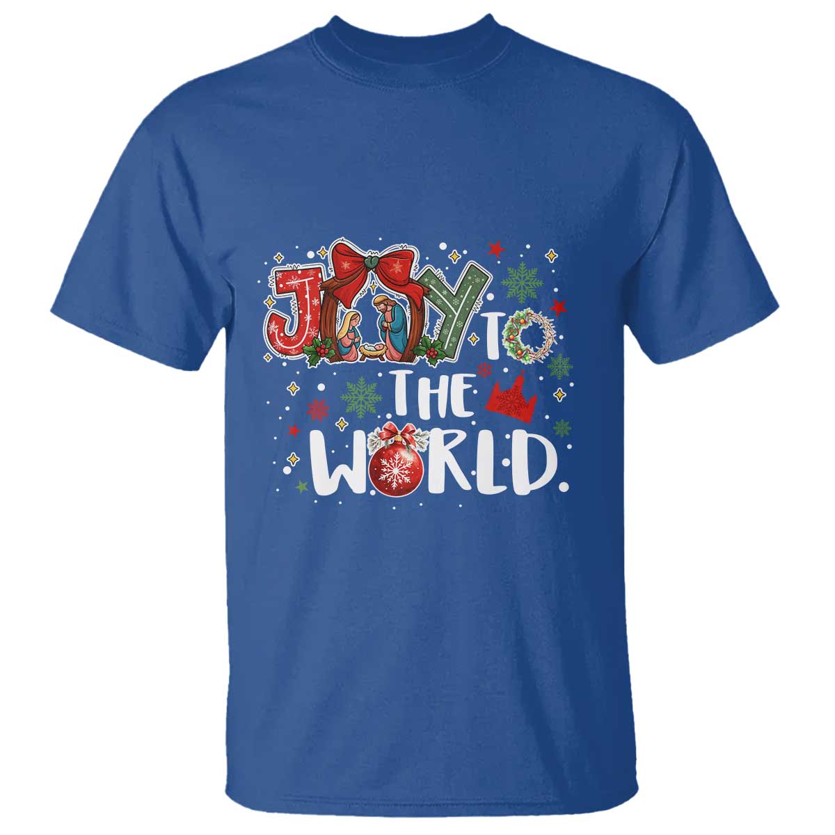 Nativity Scene Christmas T Shirt Joy To The World TS14 Royal Blue Print Your Wear