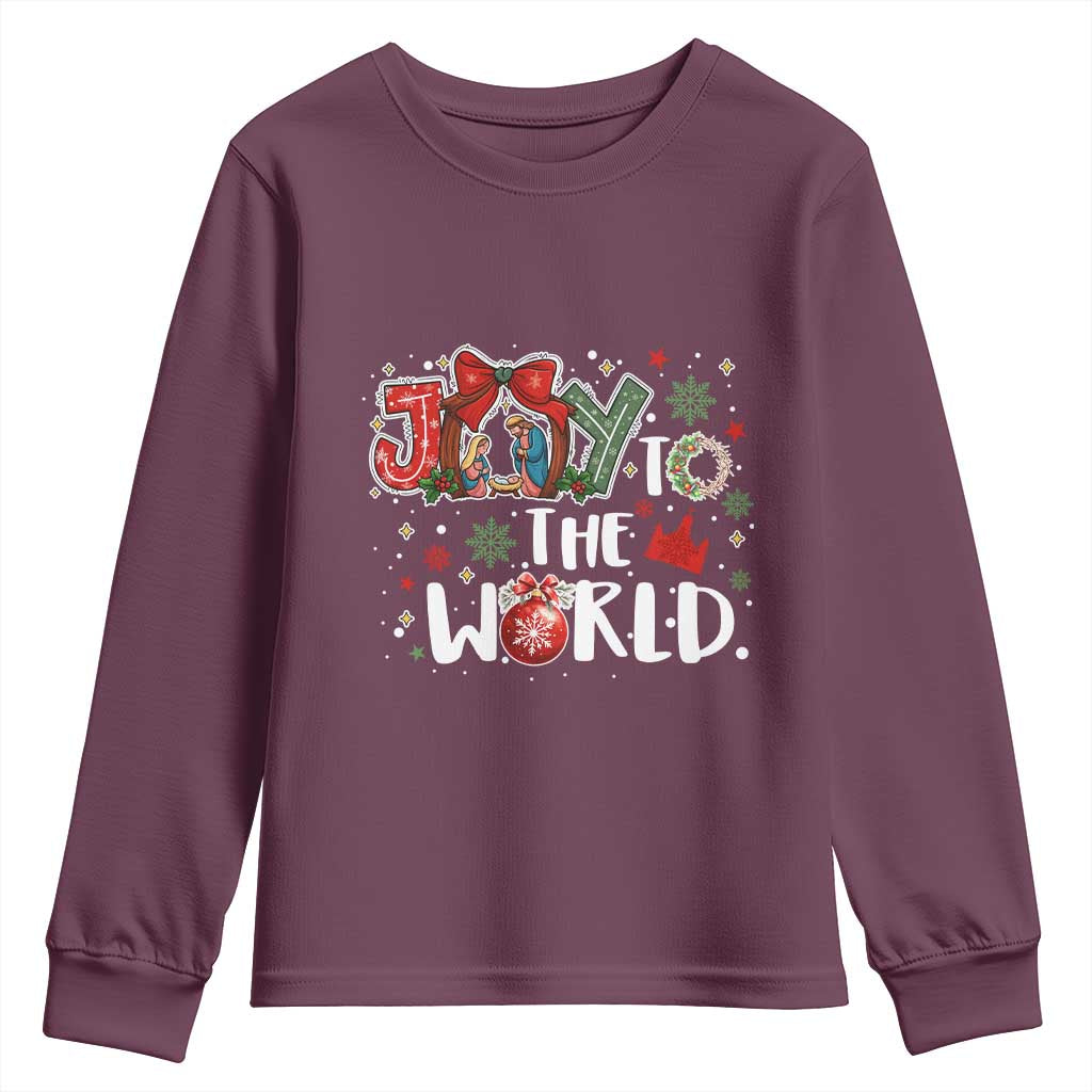 Nativity Scene Christmas Youth Sweatshirt Joy To The World TS14 Maroon Print Your Wear