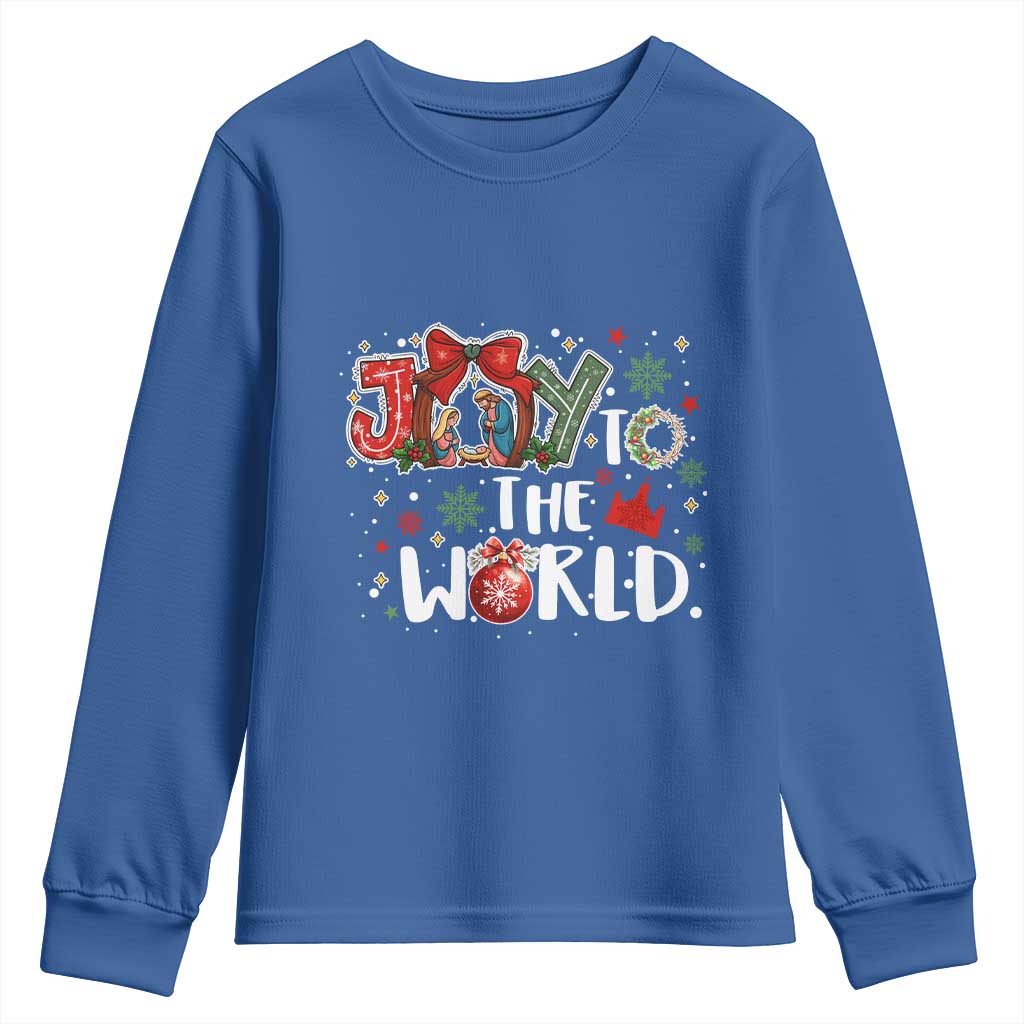 Nativity Scene Christmas Youth Sweatshirt Joy To The World TS14 Royal Blue Print Your Wear