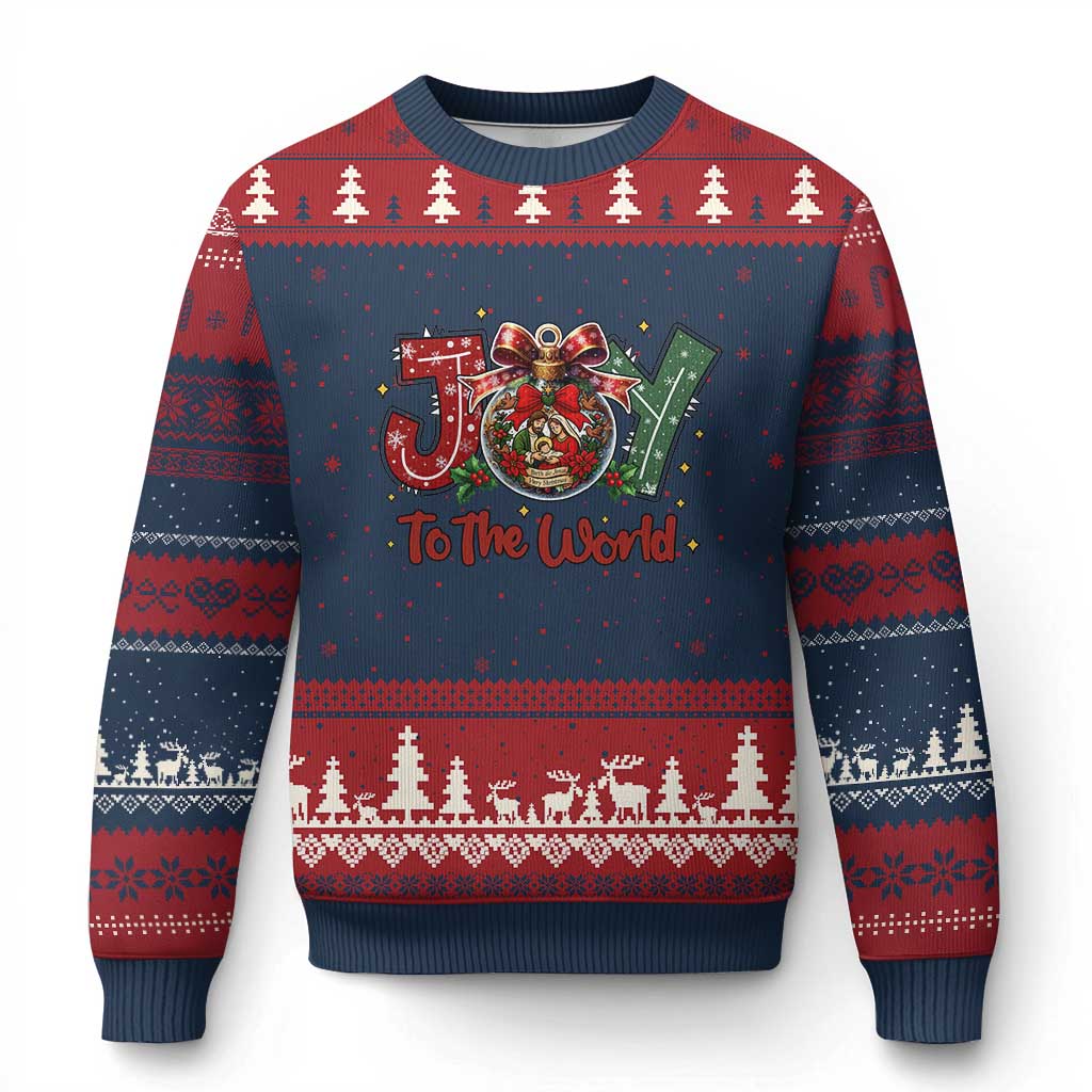 Jesus Xmas Ugly Christmas Sweater Joy To The World TS14 Navy Red Print Your Wear