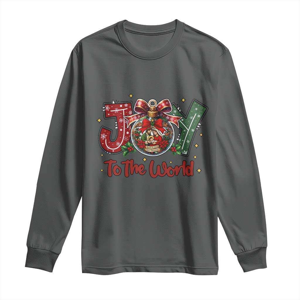 Jesus Christmas Long Sleeve Shirt Joy To The World TS14 Dark Heather Print Your Wear