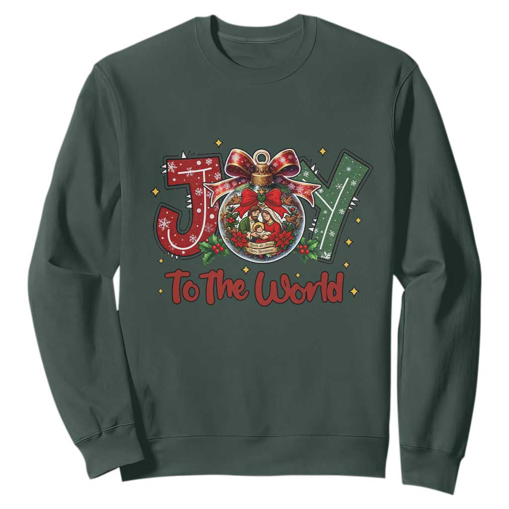 Jesus Christmas Sweatshirt Joy To The World TS14 Dark Forest Green Print Your Wear