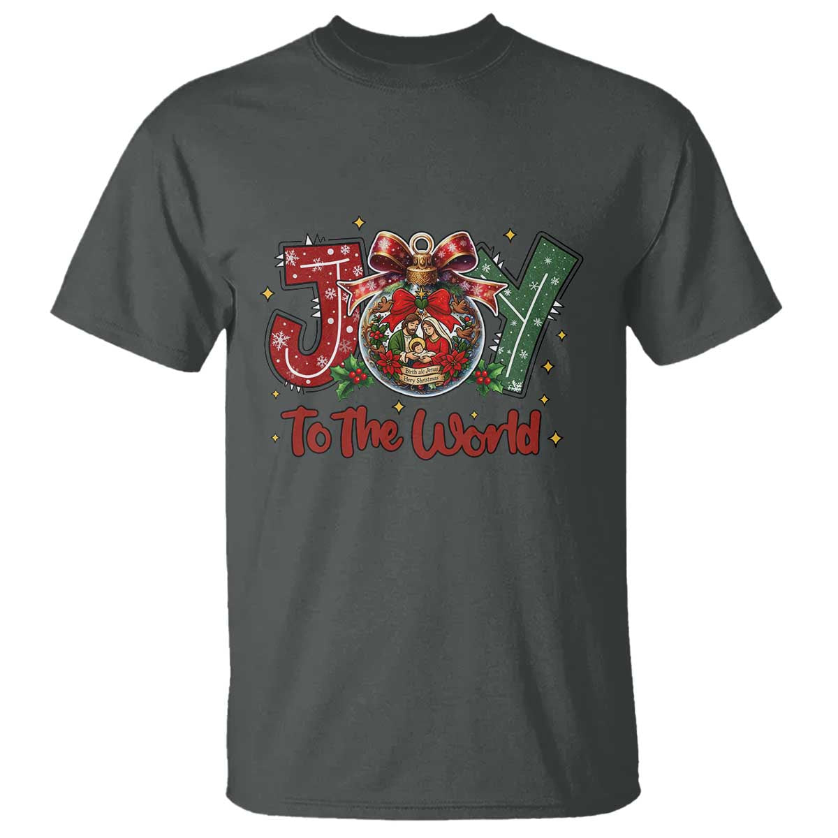 Jesus Christmas T Shirt Joy To The World TS14 Dark Heather Print Your Wear
