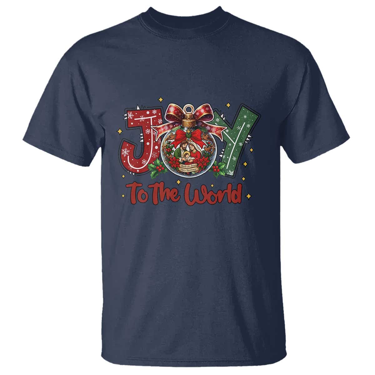 Jesus Christmas T Shirt Joy To The World TS14 Navy Print Your Wear